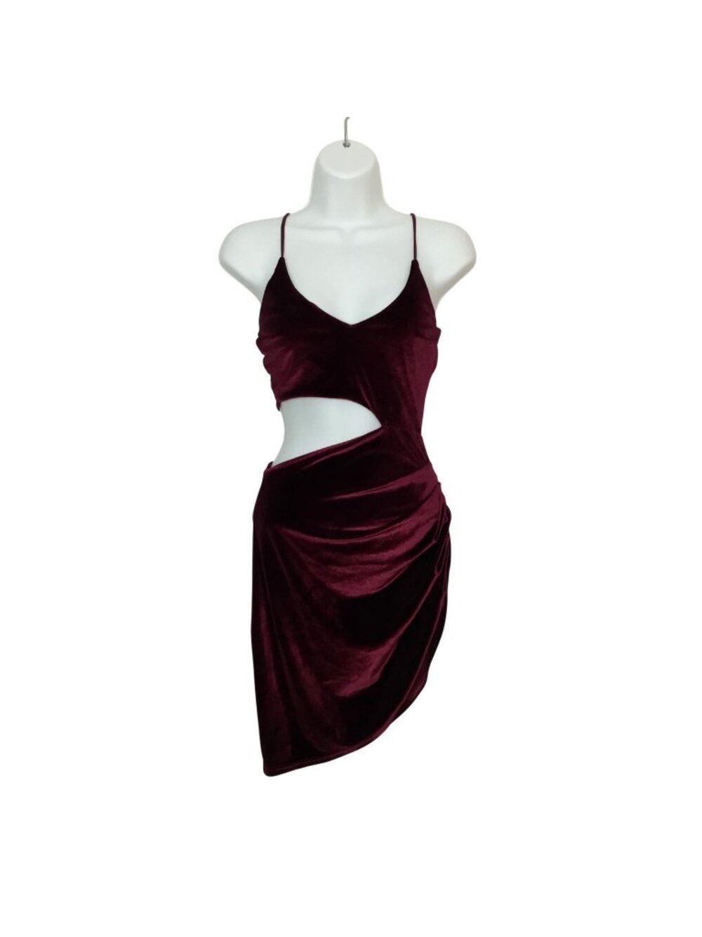 Lucy In The Sky Size S Burgundy Velvet Asymmetrical Cutout Mini Dress